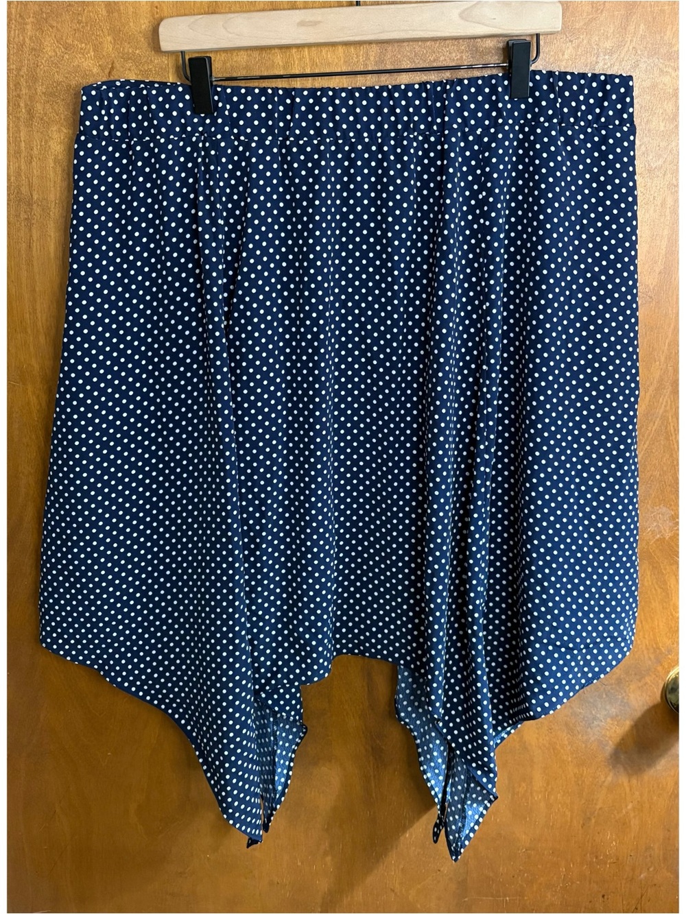 Navy Blue White Polka Dot Asymmetrical Handkerchief Hem Skirt Rockabilly Pinup